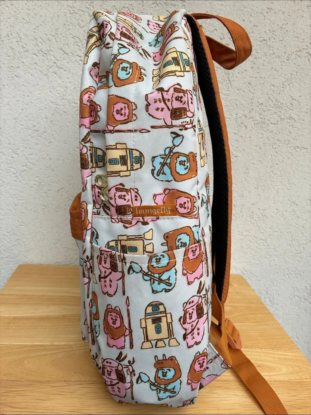 Star Wars & Loungefly Backpack in Multi Pastel Print  Ewoks & R2D2. Worn